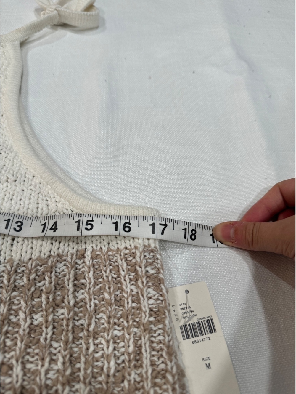 NWT Anthropologie Patchwork Knit Halter Top Beige Gold Metallic Medium - Picture 8 of 9